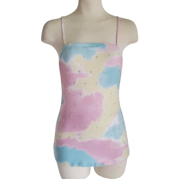 Fairycore Mesh 2-piece Pastel LS Tee over Matching Cami with Rhinestones Size M - Picture 5 of 16